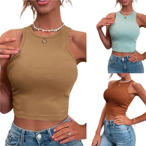 Womens Ribbed Tank Tops 2021 Summer Sexy Vest Crop Top Solid Female Slim Fit Sleeveless Knitted Women Tops Harajuku Camisole
