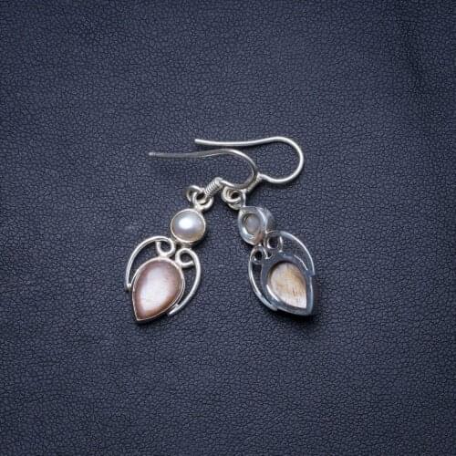 Natural Cat Eye and River Pearl Handmade Unique 925 Sterling Silver Earrings 1.25" X4900