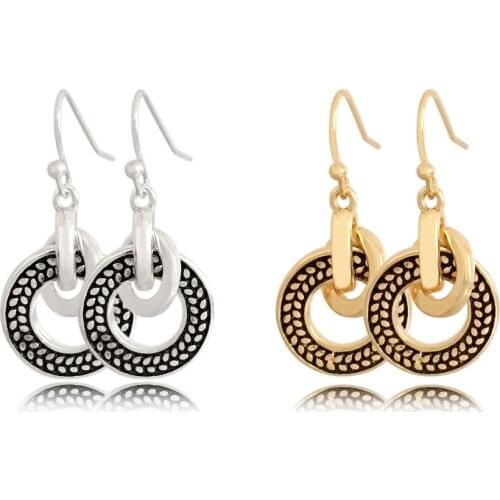 Vintage Antique Gold or Rhodium Color Plating Circle Dainty Drop Earrings For Women Girl Bohemia Anniversary Decoration Jewelry