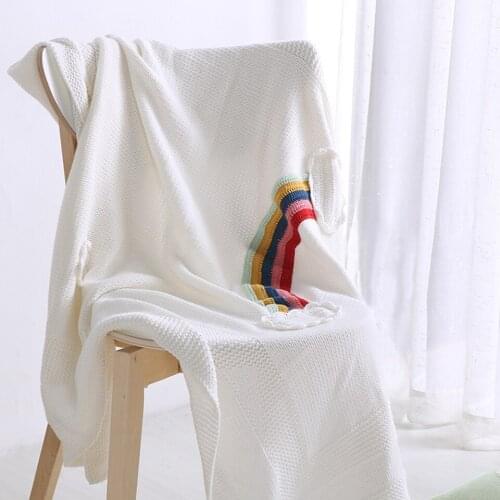 Knitted Blanket Cute Rainbow Clouds Blanket for Bed Couch White Simple Bedspread 110x130cm Sofa Mantas for Kids couverture