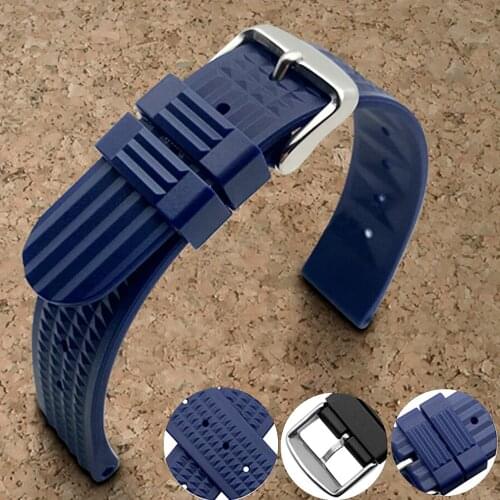 High Quality Watchband 20mm 22mm Black Blue Silicone Rubber Diver 007 Watch Band Straps waterproof