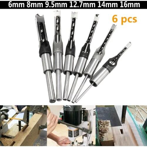 WENXING 6PCS 6mm 8mm 9.5mm 12.7mm 14mm 16mm Square Hole Saw Drill Bit Auger Mortising Chisel 1/4 5/16 3/8 1/2 9/16 5/8"