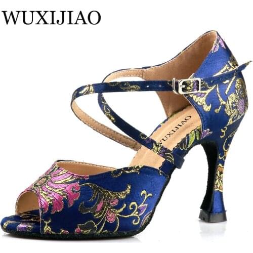 WUXIJIAO Ladies black mesh suede fashion cross strap sexy high heel sandals comfortable latin dance shoes salsa shoes