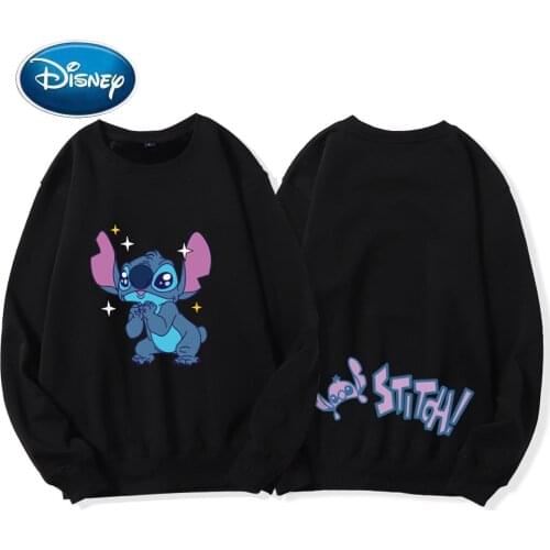 Disney Women Sweatshirt Chic Front Back Stitch Little Monster Letter Cartoon Print O-Neck Unisex Long Sleeve Jumper Tops 9 Color