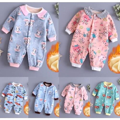 2020 Newborn Rompers Winter cotton Thick Warm Baby boy girl Clothes baby Long Sleeve Print Jumpsuit Kids Outwear for 0-12M