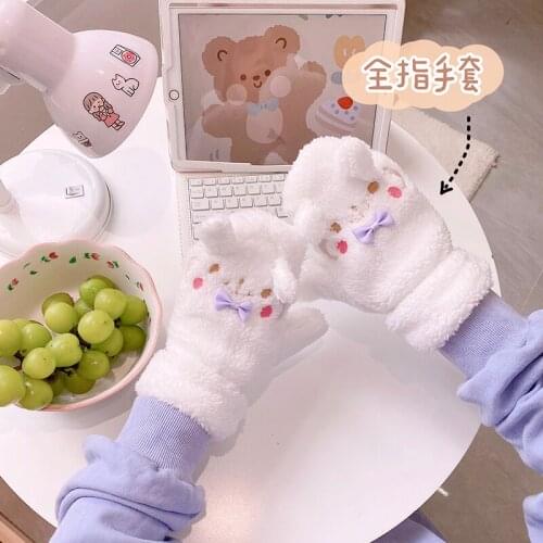 Winter Warm Soft Rabbit Fur Knit Mittens Women Half finger Driving Gloves Plush Thick Cute Butterfly style Touch screen Gloves