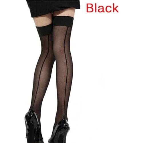 1 Pair Women Sexy Lingerie Stripe Elastic Stockings Transparent Black Fishnet Stocking Thigh Sheer Tights Pantyhose