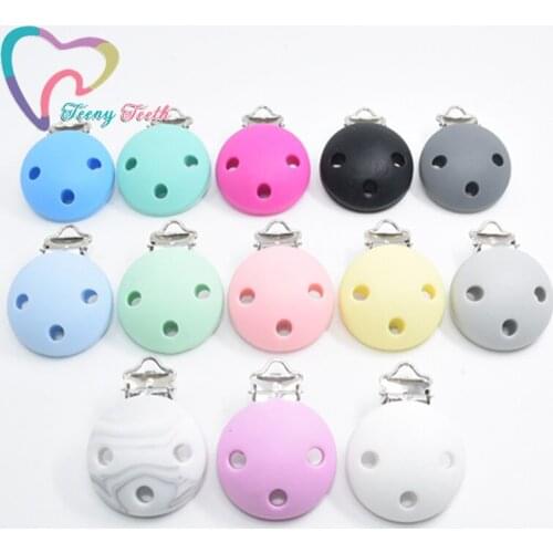20 PCS Silicone&Metal Pacifier Round Clips With 3 Holes BPA Free DIY Baby Teething Necklace Pacifier Chain Accessories Toy Gifts