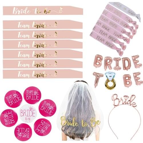 24Pcs Hen Party 6Team bride 1bride Badge Sash Decoration Bachelorette Party Bride Balloon Decoration