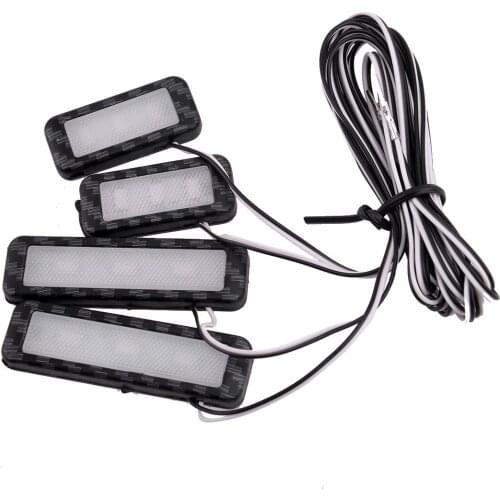 4Pcs Car Interior Door Handle Bowl Blue LED Ambient Atmosphere Light 12V Universal Carbon Fiber Style Plastic