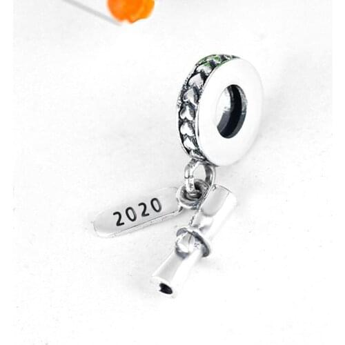 925 Sterling Silver 2020 Book Scroll Graduation Anniversary Bead Pendant Fit Original Pan Charm Bracelet For Making Berloque