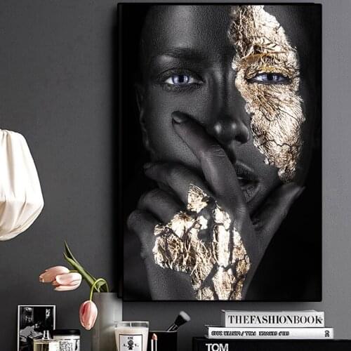 African black and gold woman art paintings and posters printed on canvas, home living room art pictures decoration frameless