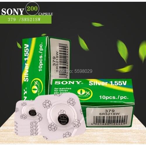 200pc SONY AG0 Silver oxide Coin Cell Batteries 379 SR521SW D379 V379 V520 280-59 GP379 SR63 AG0 618 JA LR521 Watch Battery