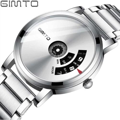 Mens Fashion GIMTO Watches Original Design Creative Wristwatch Stainless Steel Strap Mens Business Watch Relogio Masculino