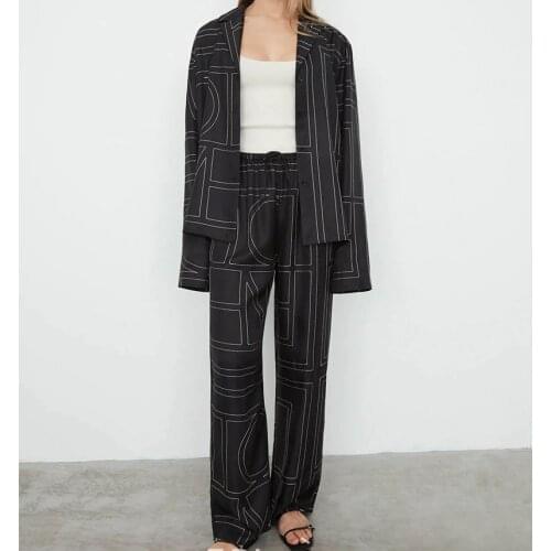 Black Sanville blouse ivory monogram Embroidered Twill Silk Blend boxy Shirt Long Sleeves pajamas-style tops OVERSIZED Blouse