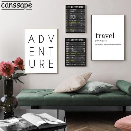 Black And White Wall Art Canvas Painting Travel Departures Print Nordic Poster Modern Wall Pictures For Living Room Decoration