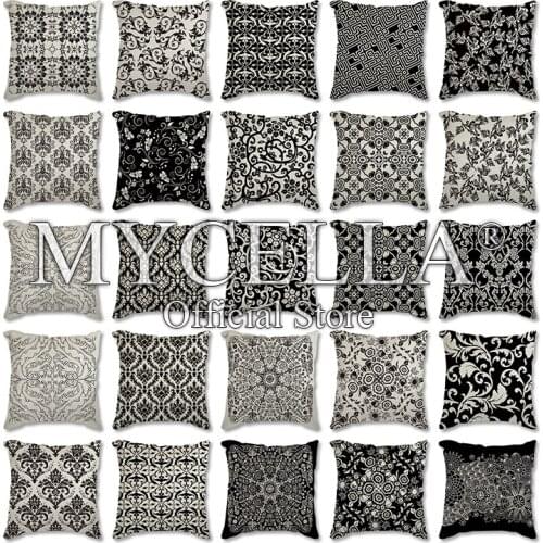 Black Flowers Pattern Cushion Cover Print Sofa Pillow Cases Bedroom Home Decor Office Throw Pillowcase Linen Party coverspillow