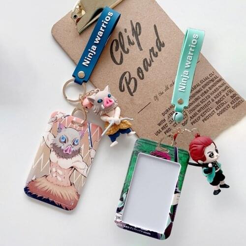 Demon Slayer Card Cover Keychain Kimetsu No Yaiba Anime Figure Cosplay Card Case Key Hanger Accessories Toys for Children Gift