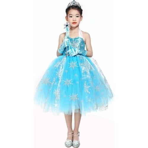 Sequin Child Froze Elsa Dress for Kids Cartoon Snowflake Princess Dress Girl Birthday Party Girl Clothes Set Summer Girls Dress