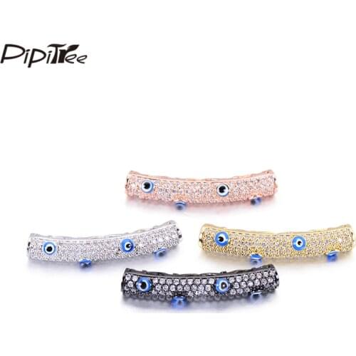 Pipitree Enamel Evil Eyes CZ Zircon Tube Beads for Jewelry Making Copper White Gold Color DIY Beads Charms fit Bracelet Necklace