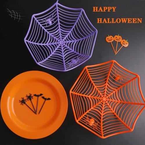 Fruit Basket Spider Web Design Contain Bowl Multifunctional Plastic Dessert Candies Plate for Halloween Table Snack Display Tray