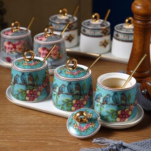 Nordic Ceramic Jar with Lid, Kitchen Supplies, Grain Dispenser, Oil Pot, Seasoning Storage Jar Set, Household Soy Sauce Bottle