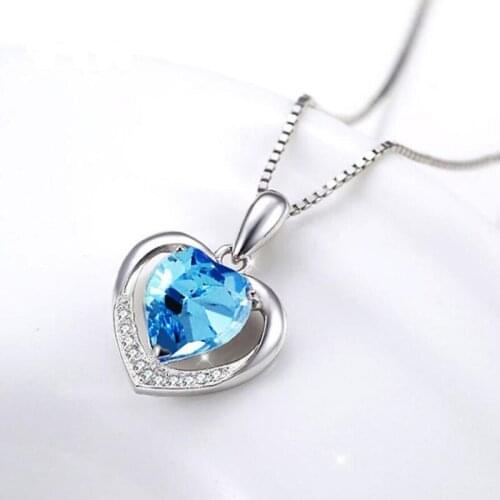 KOFSAC Fashion Silver Color Necklaces For Women Jewelry Romantic Love Heart Shiny Zircon Necklace Lady Valentines Day Gifts