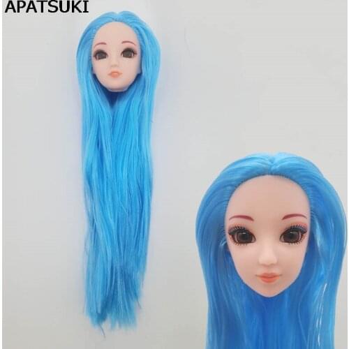 Doll Head with Blue Straight Long Hair Heads For 11.5" Princess Doll Head For 1/6 BJD Doll House DIY Doll Accessories Toy
