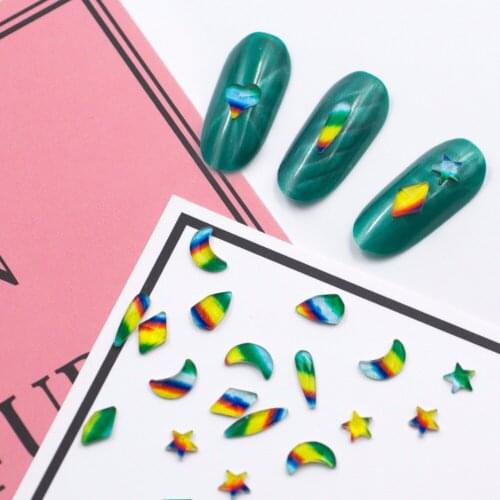 Meicailin 10pcs/Pack Acrylic Rainbow Nail Rhinestones For Nails Art Star Rainbow Moon Decorations Crystals Strass Charms