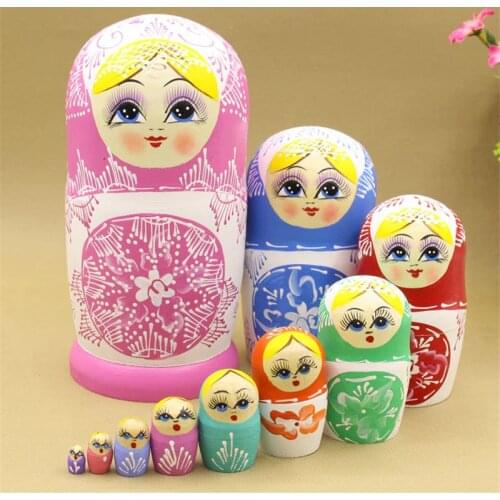 Mnotht Set 10 pcs Russian Traditional Nesting Dolls Matryoshka Exquisite Hand Painted Dry Basswood Russian Doll Toys L30
