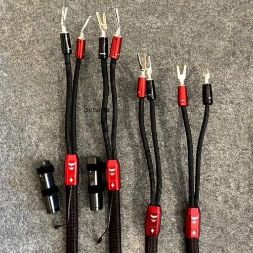 Solid PSC + PPS Silver HiFi Audio Line FireBird Bass Speaker Cable with 72V DBS Banana & Spade Plug