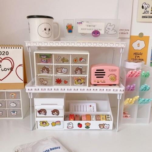 Plastic Folding Storage Rack INS Korean Dormitory Desktop Stackable Kawaii Storage Box Pen Holder School Cute Office Stationery