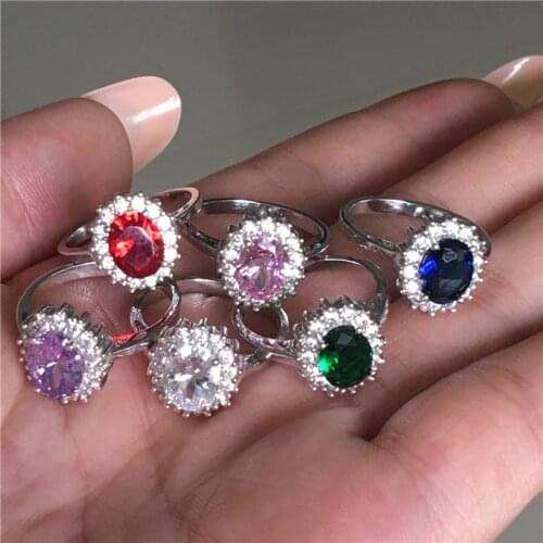 Princess Diana ring Real Silver color Birthstones Cz Stone Engagement wedding band rings for women Bridal Party Jewelry