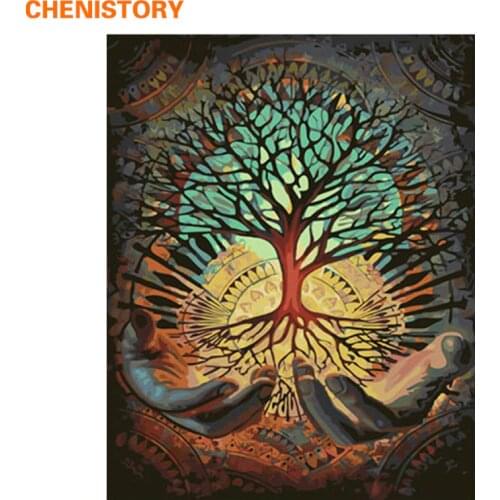 CHENISTORY Frame Picture Hands Tree DIY Painting By Number Landscape Acrylic Paint By Numbers Handpainted Picture By Numbers Art