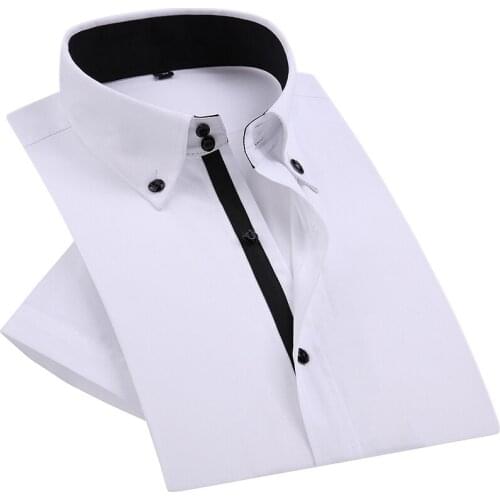 Shirt Summer Mens Dress Diamond Buttons Casual White Short Sleeve Luxury High Collar Slim Fit Stylish Business