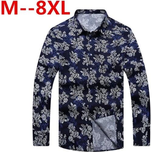10XL 8XL 6XL Men Casual Long Sleeved Printed shirt Slim Fit Male Social Business Dress Shirt Brand Men Clothing Soft Comfortable