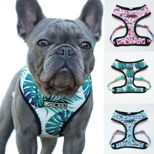 Print Small Dog Harness for A Dog French Bulldog Pug Breathable Dog Harness Vest and Leash Set Harness No Pull Mascotas Products