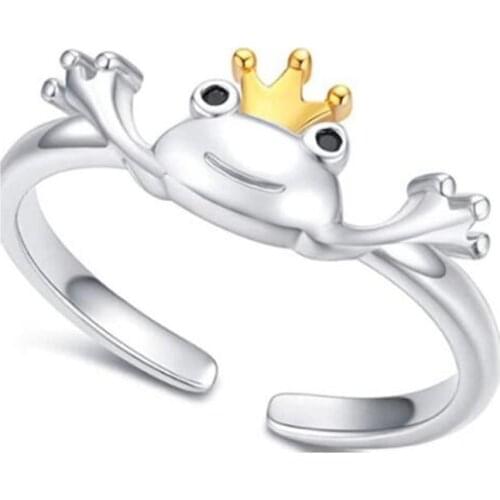 Creative Design Silver Color Crown Frog Ring Womens Adjustable Open Joint Ring Jewelry Gifts for Ladies Girls