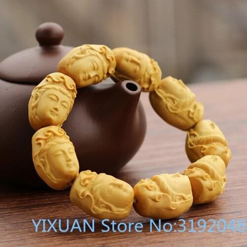 Boxwood carvings craft bracelets jewelry hand pieces with Mens Avalokiteshvara beads