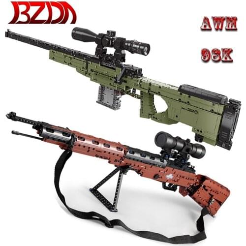 BZDA PUBG AWM 98K Sniper Rifle Desert Eagle Pistol 95 Automatic Rifles Technic Gun Building Blocks Toys For Birthday Gifts