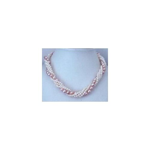 Natural pearl jewelry torsional White&Purple Akoya Cultured pearl Necklace Bridal hookMs. girl Wedding-Jewelry