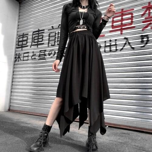 New Summer Irregular Women Skirts Punk Hip Hop High Waist Black Skirts Gothic Darkness Lady Skirt Casual Loose Streetwear Skirts