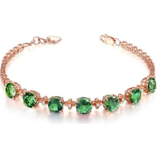 Exquisite Green Zircon Inlaid Lucky Four Leaf Clover Womens Bracelet