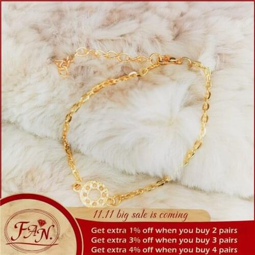 2021 New Trendy Charming Girls Women Simple Round Shape Lady Golden Color Adjustable Chain Casual Daliy Fashion Bracelet Jewelry