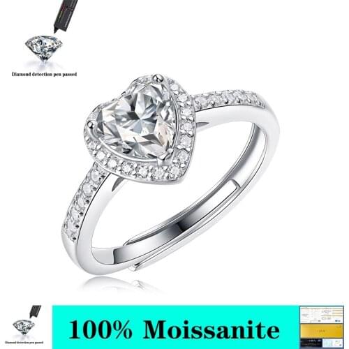 1 Carat Real Moissanite Ring 925 Sterling Silver Luxury Hearts And Arrows Rings For Women Wedding Jewelry Test Positive With GRA