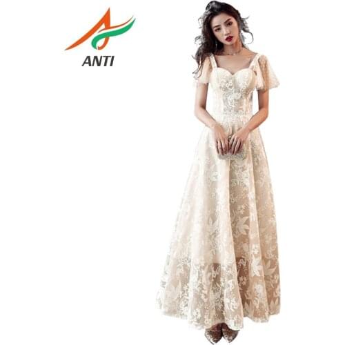 ANTI Formal Evening Dresses Long Ever Pretty Women Elegant Champagne Sweetheart A-Line Tull Robe De Soiree With Zipper In Stock