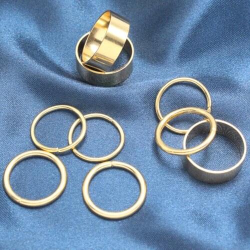 1 Set / 9 pcs Simple CLassic Smooth Wide Thin Ring Set Gold Silver color Tone Fashion Ring set Jewelry