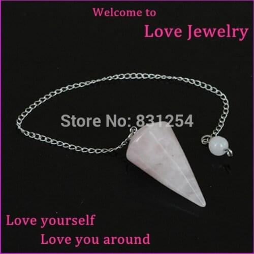 1pc Natural Quartz Stone Shape Pendulum Pendant Bead Statement 6mm Chain Pink Crystal Point Generous Pendant