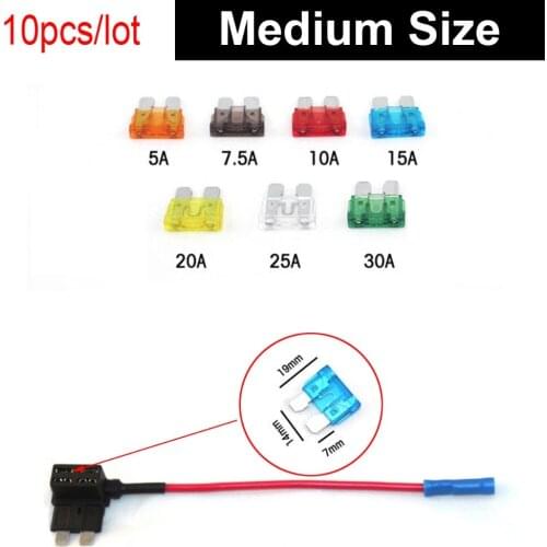 10pcs Car Motor ADD Circuit Blade Style Fuse Adapter Cable APS ATT LOW PROFILE ATM LP FUSETAP TAP with Standard Medium Size