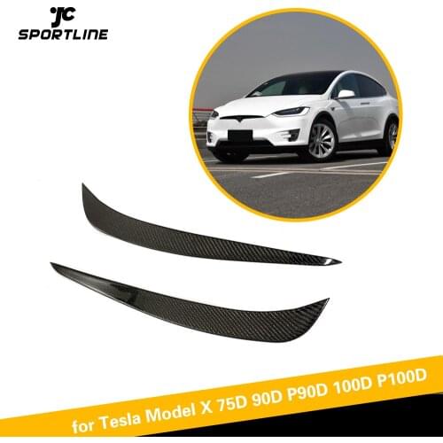 2pcs Front Bumper Lip Diffuser Splitter Fins Body Spoiler Canards Valence Chin for Tesla Model X 2016 2017 2018 Carbon Fiber